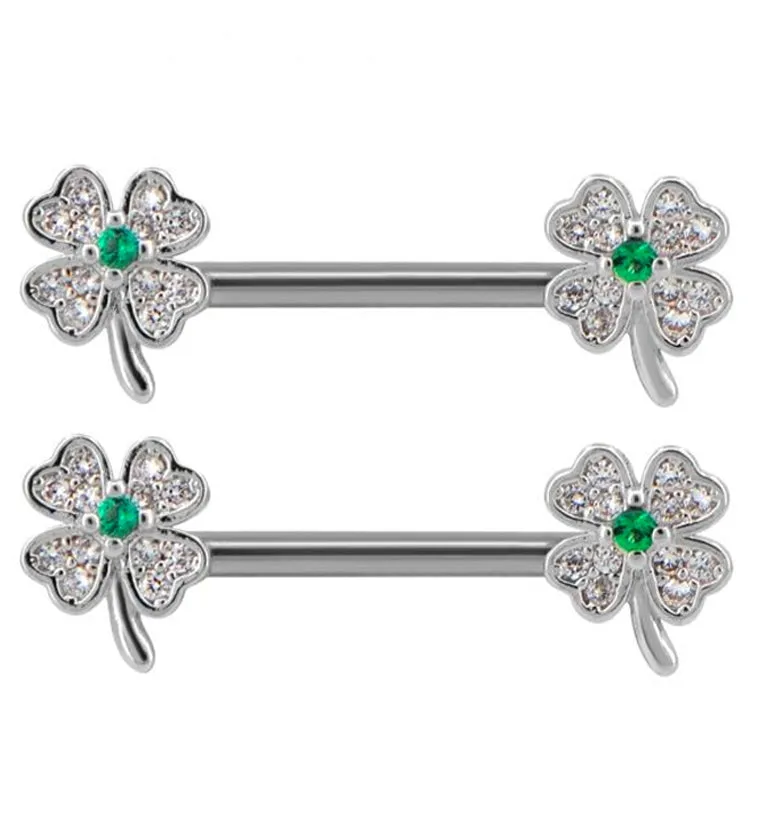 14G 4 Leaf Clover Nipple Ring Barbell