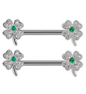 14G 4 Leaf Clover Nipple Ring Barbell