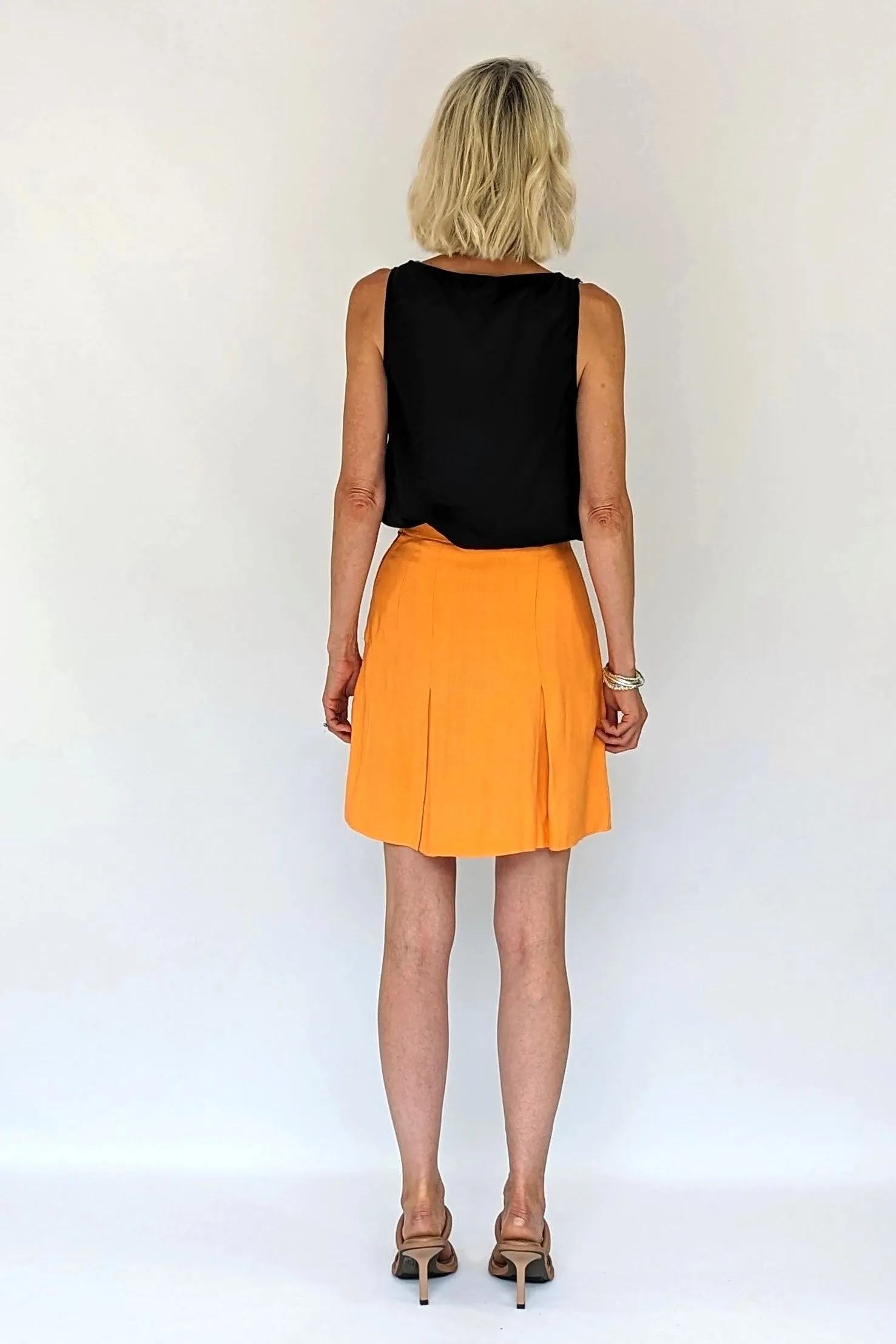 1950s Vintage Peach Orange Pleated Mini Skirt