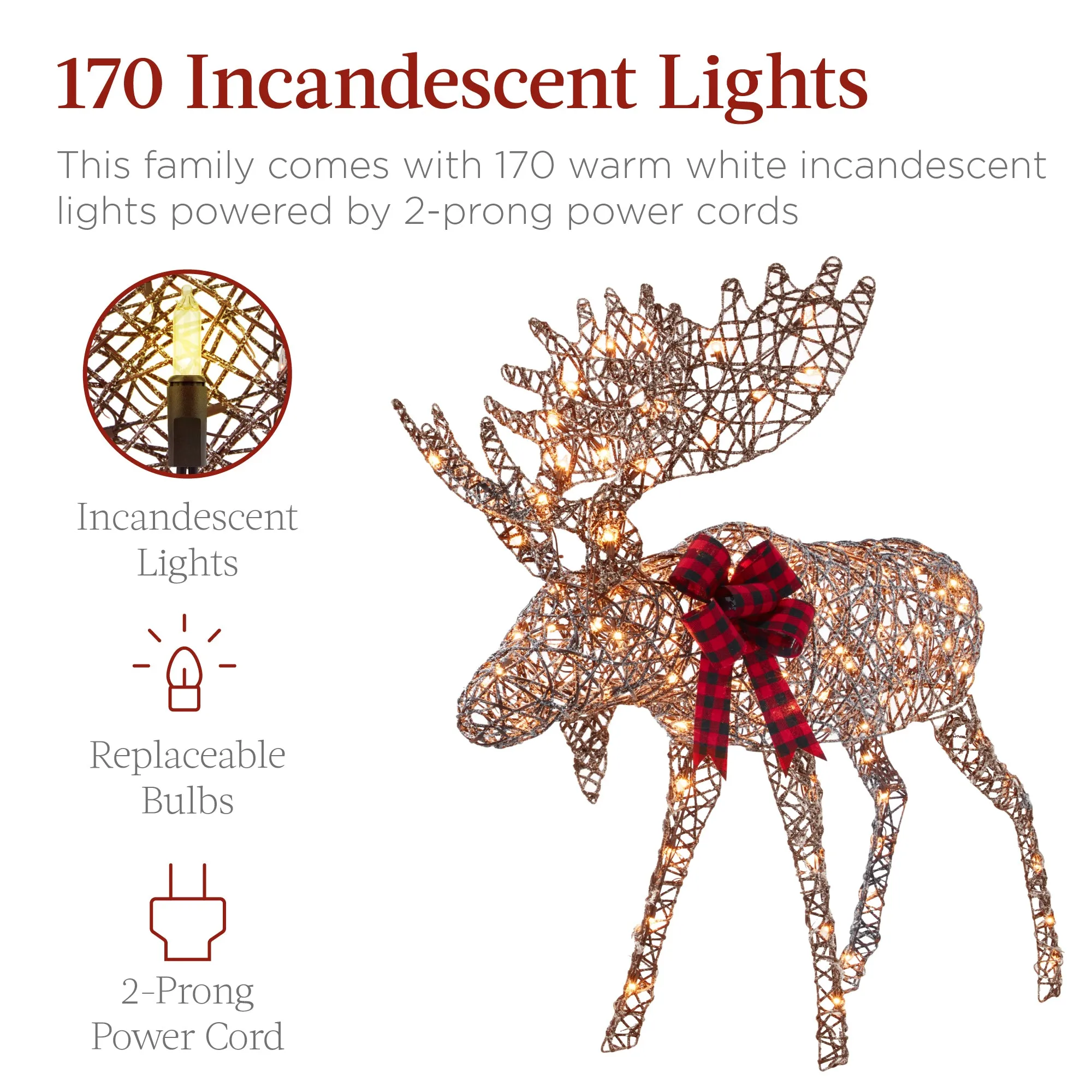 2-Piece Moose Family Lighted Outdoor Christmas Decoration Set w/ 170 Lights