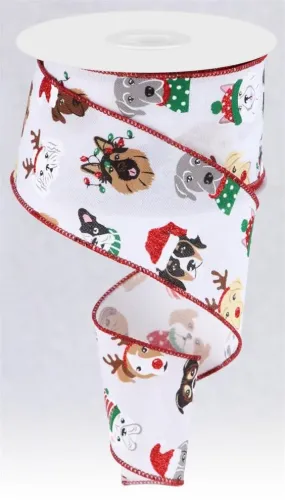 2.5" Christmas Dogs Ribbon: White - 10Yds