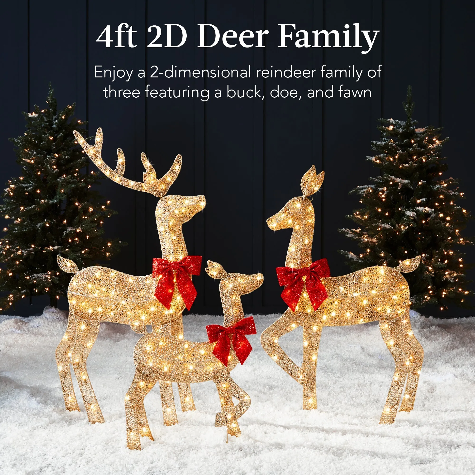 3-Piece Lighted 2D Christmas Deer Set Outdoor Decor w/ 175 LED Lights - 4ft