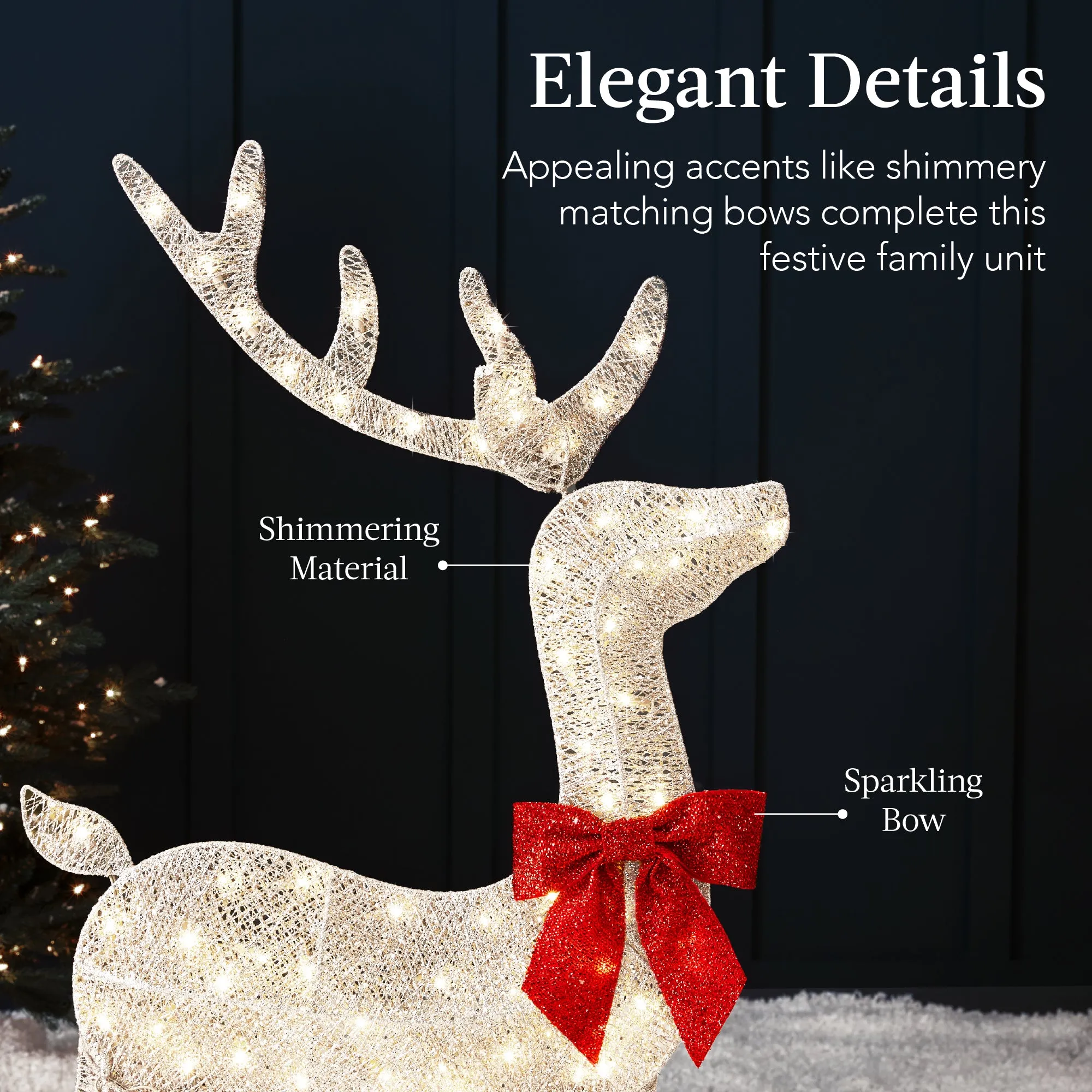 3-Piece Lighted 2D Christmas Deer Set Outdoor Decor w/ 175 LED Lights - 4ft