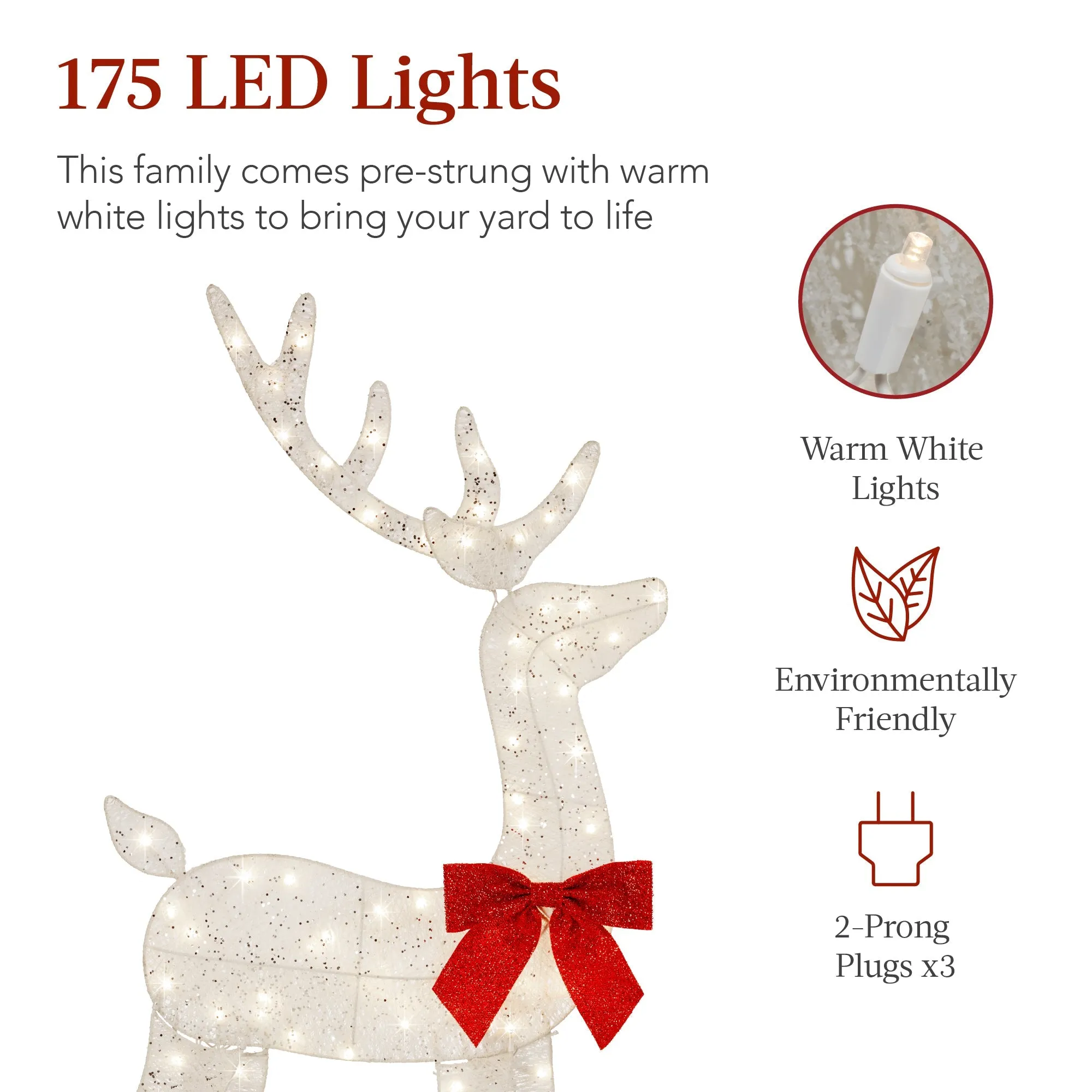 3-Piece Lighted 2D Christmas Deer Set Outdoor Decor w/ 175 LED Lights - 4ft