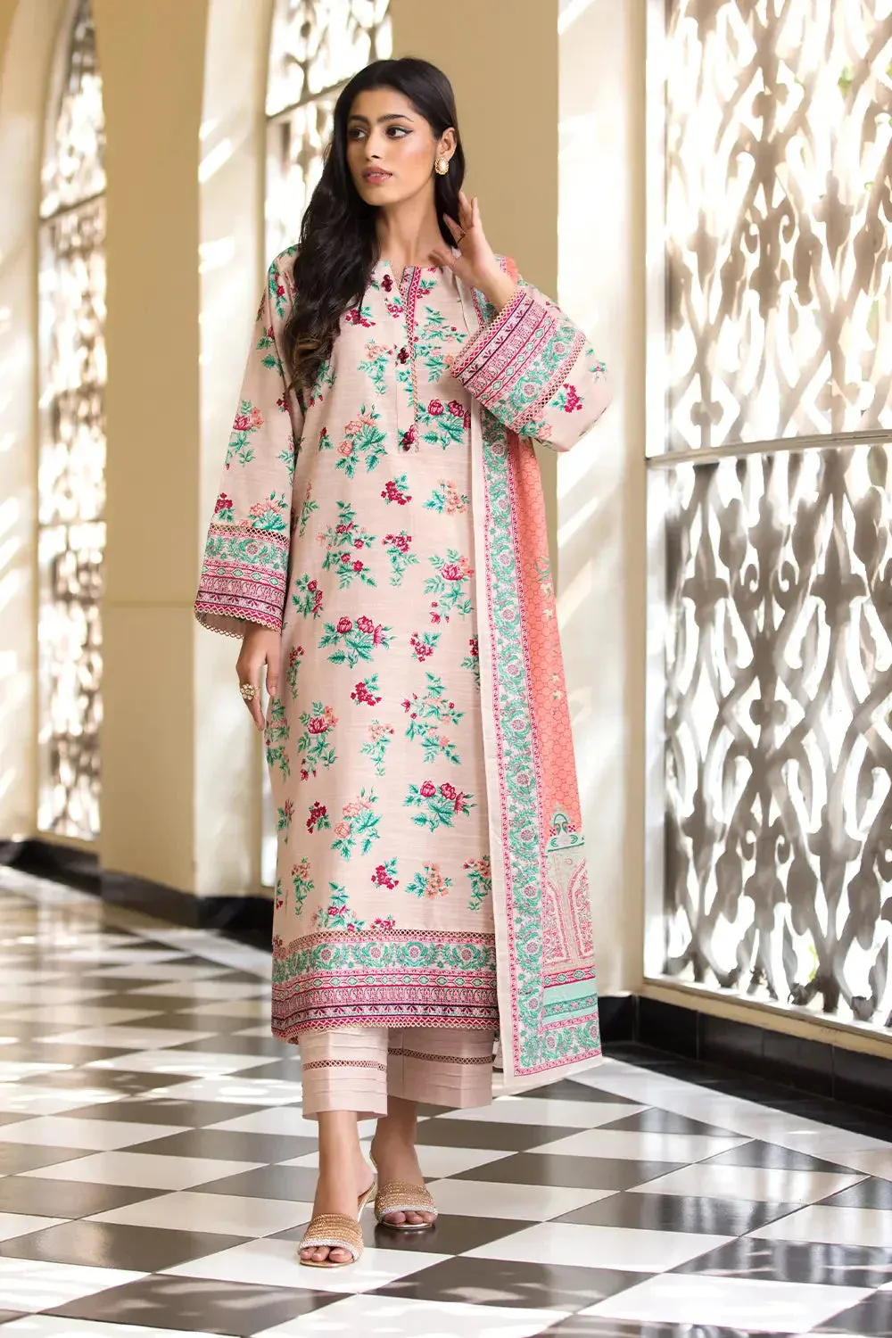 3PC Printed Unstitched Khaddar Suit KKH-2875