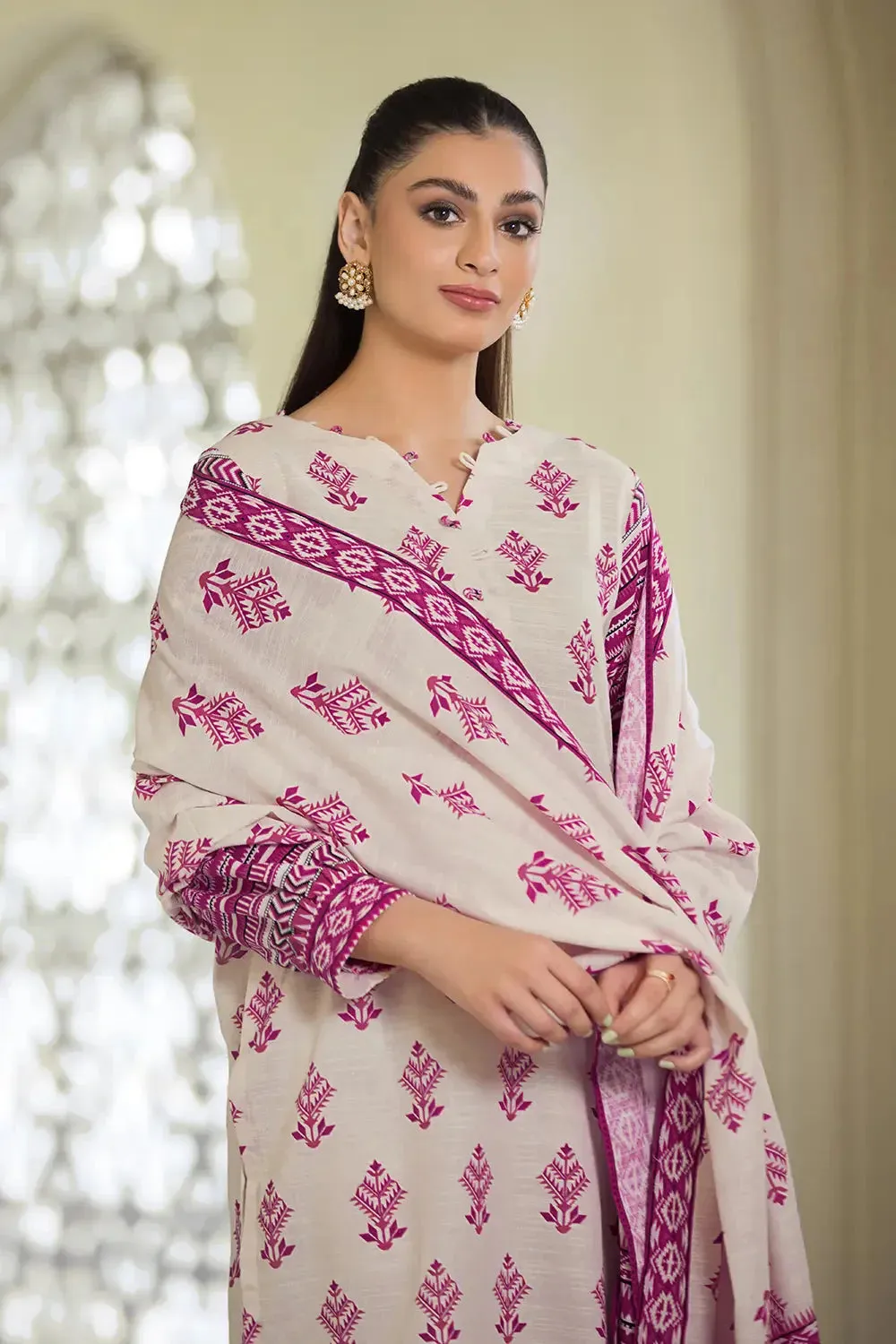 3PC Printed Unstitched Khaddar Suit KKH-2885