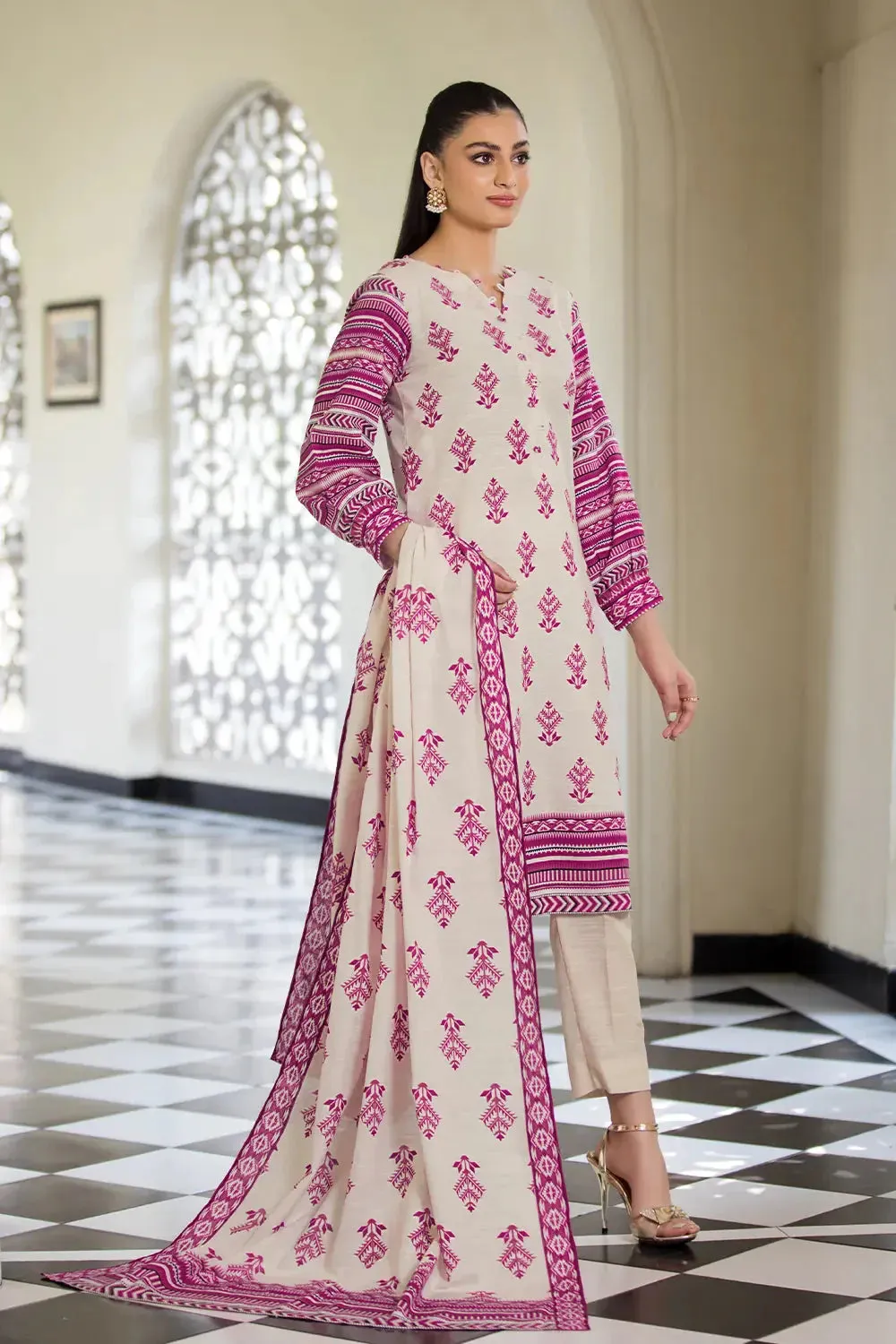 3PC Printed Unstitched Khaddar Suit KKH-2885