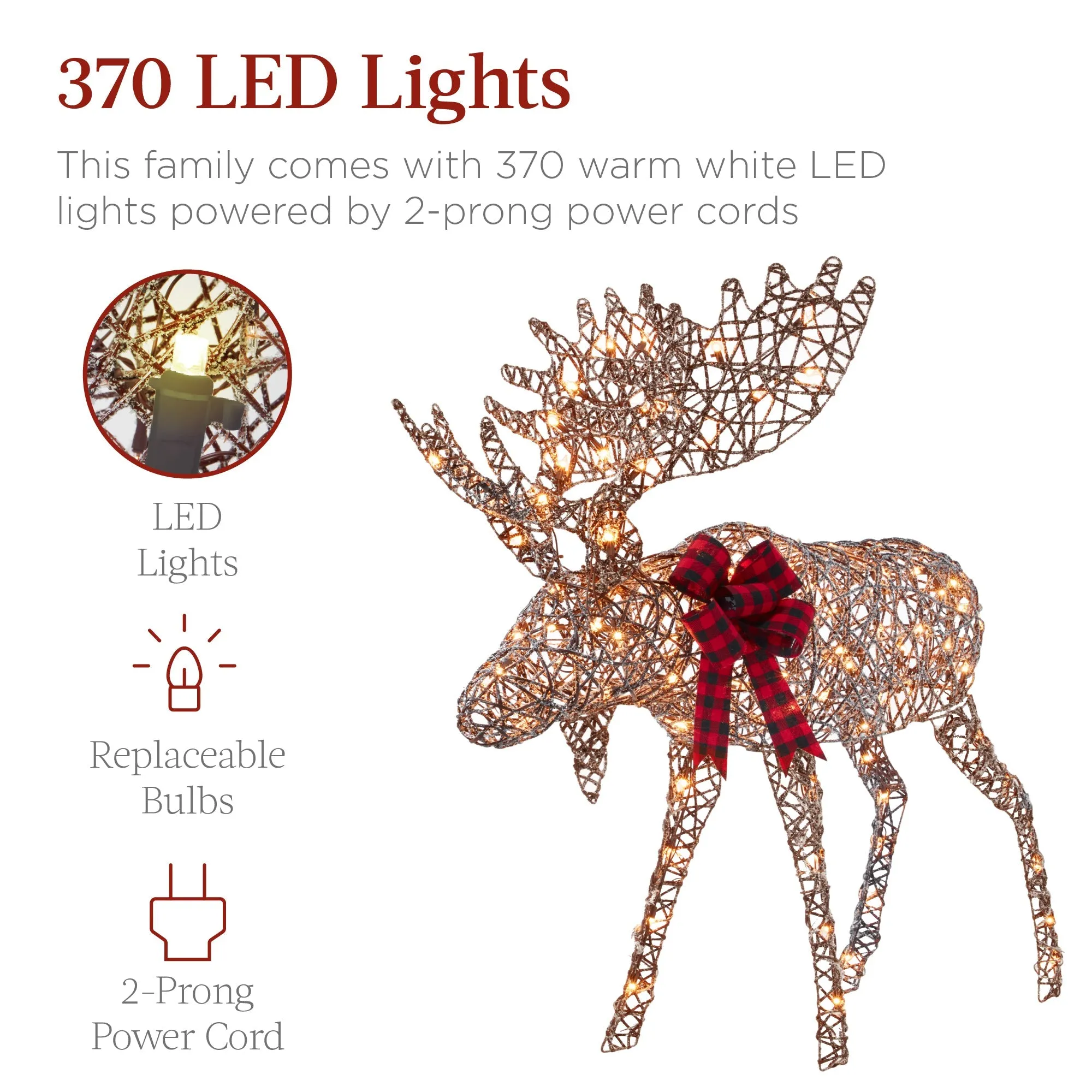 5ft 2-Piece Moose Family Lighted Outdoor Christmas Decor Set w/ LED Lights