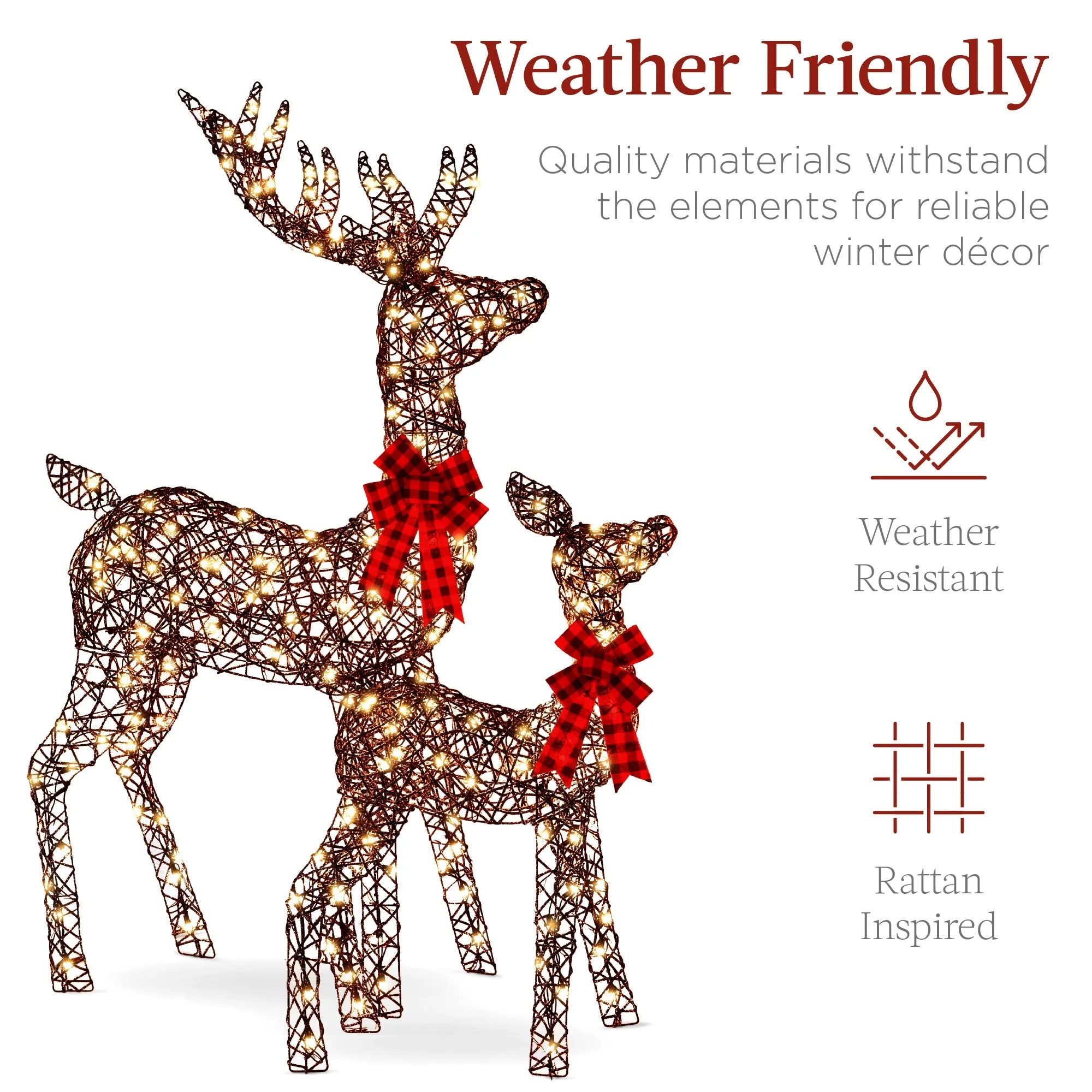 6.5ft 3-Piece Lighted Christmas Deer Set Outdoor Decor with LED Lights