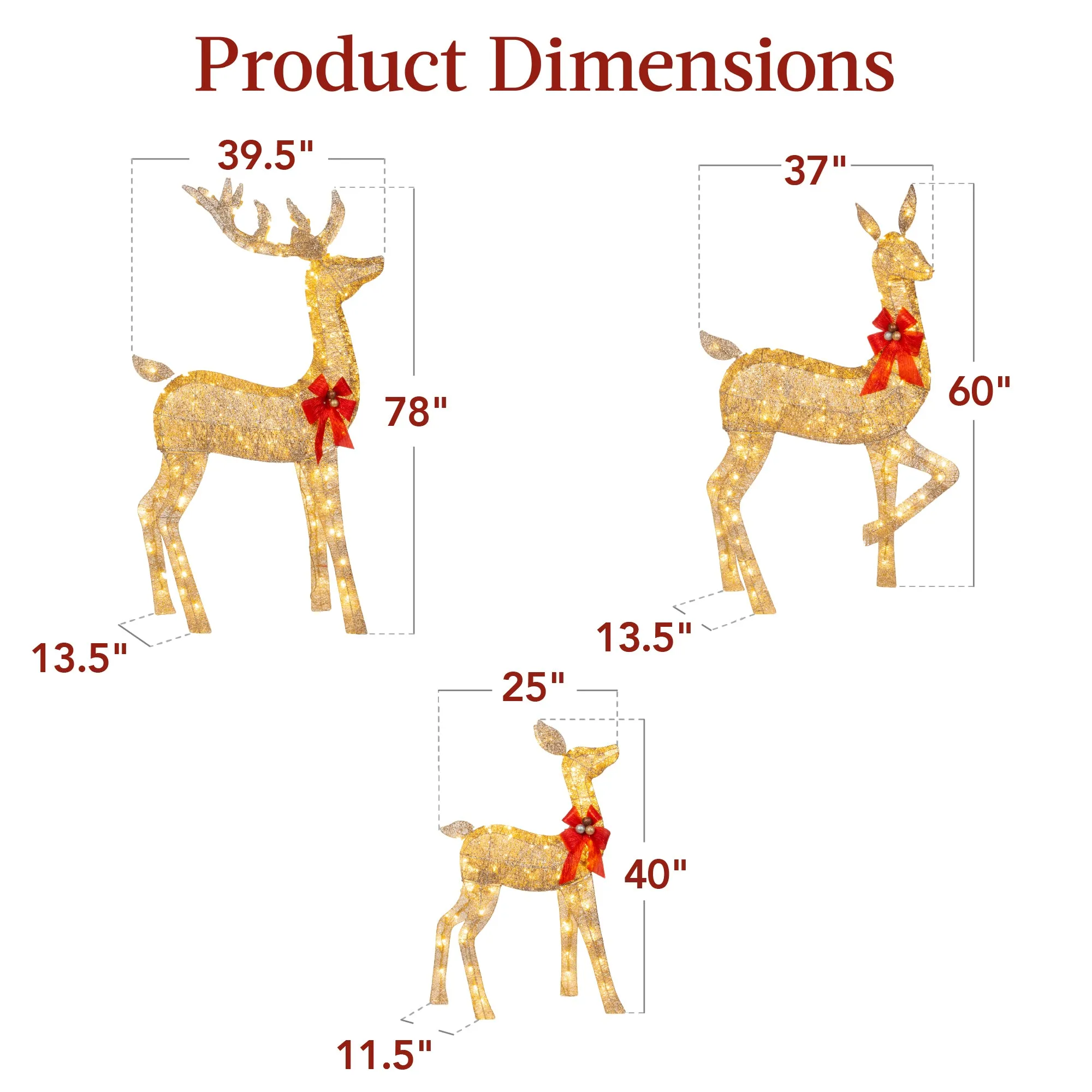 6.5ft 3-Piece Lighted Christmas Deer Set Outdoor Decor with LED Lights