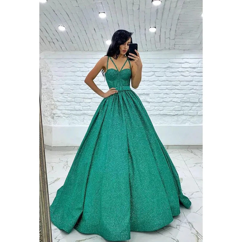 A-Line Straps Sequined Belt Sleeveless Prom Dress