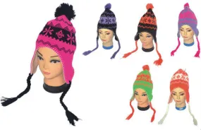 adult knit neon winter pattern ear flap trapper hats Case of 144