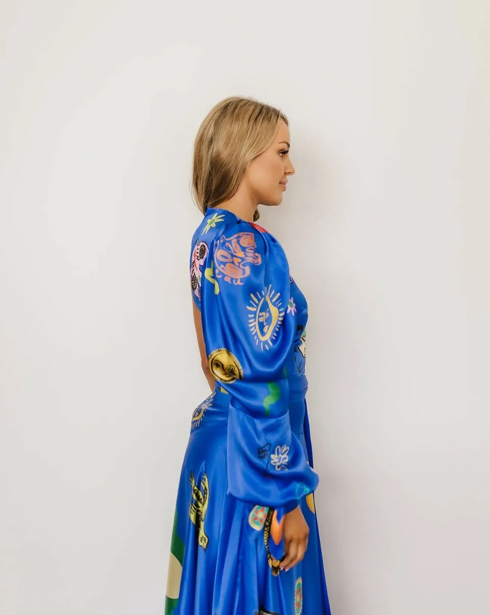 Alemais Soleil One Shoulder Blue Midi Designer Dress Hire