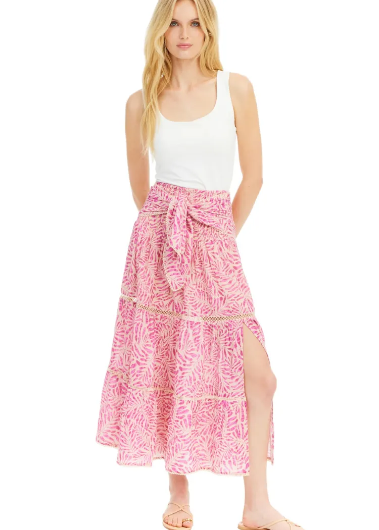 Allison Chase Midi Skirt- Pink Palms