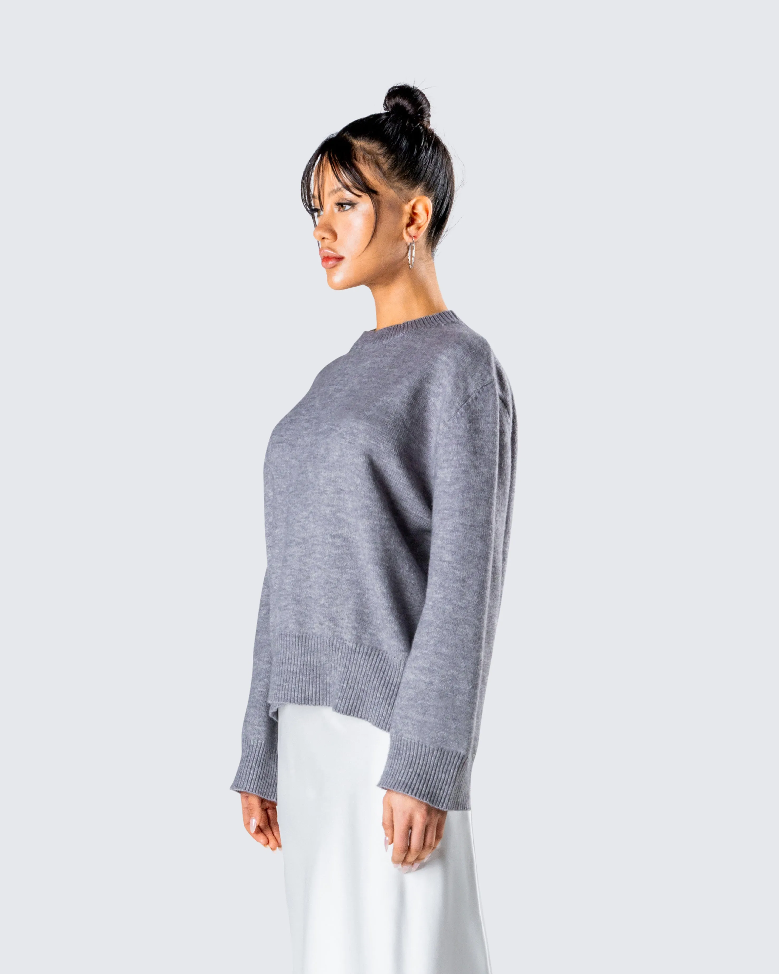 Angela Grey Sweater Knit Top