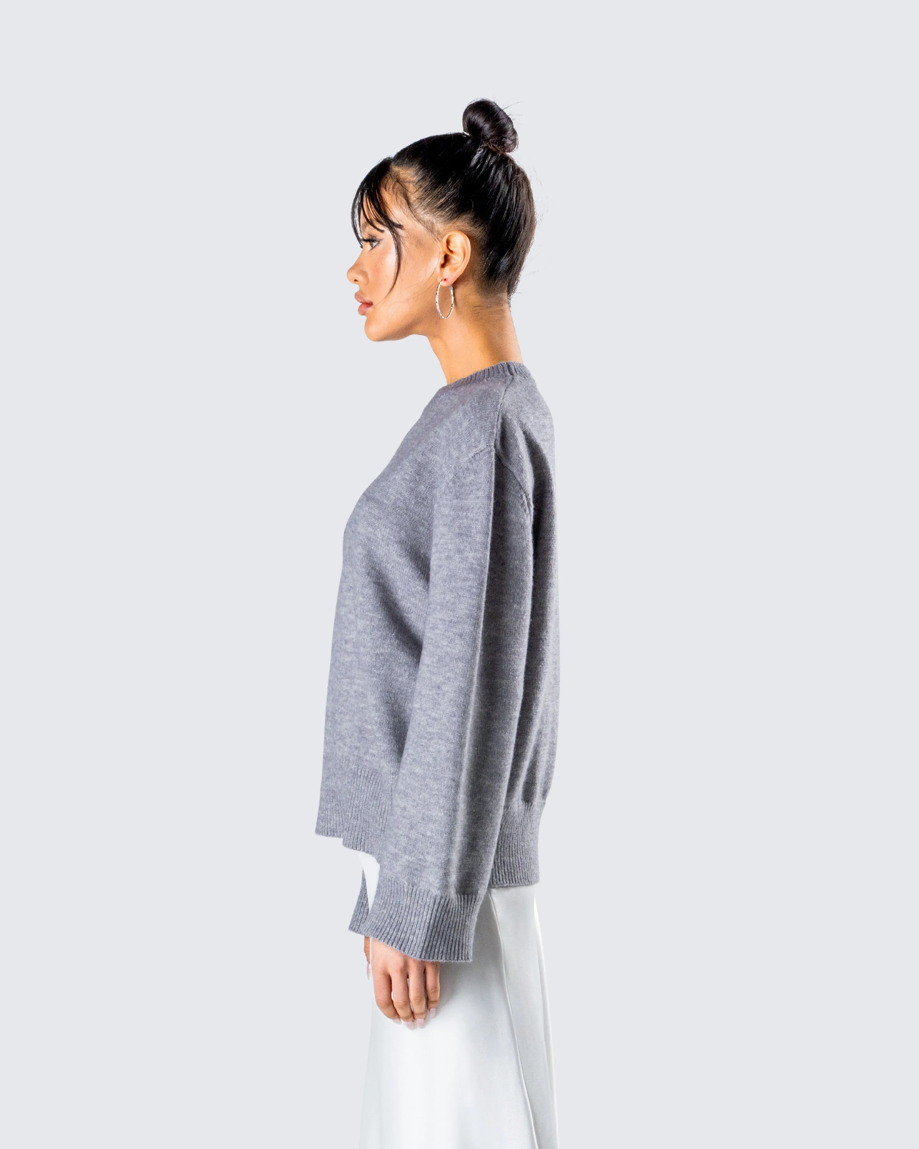 Angela Grey Sweater Knit Top