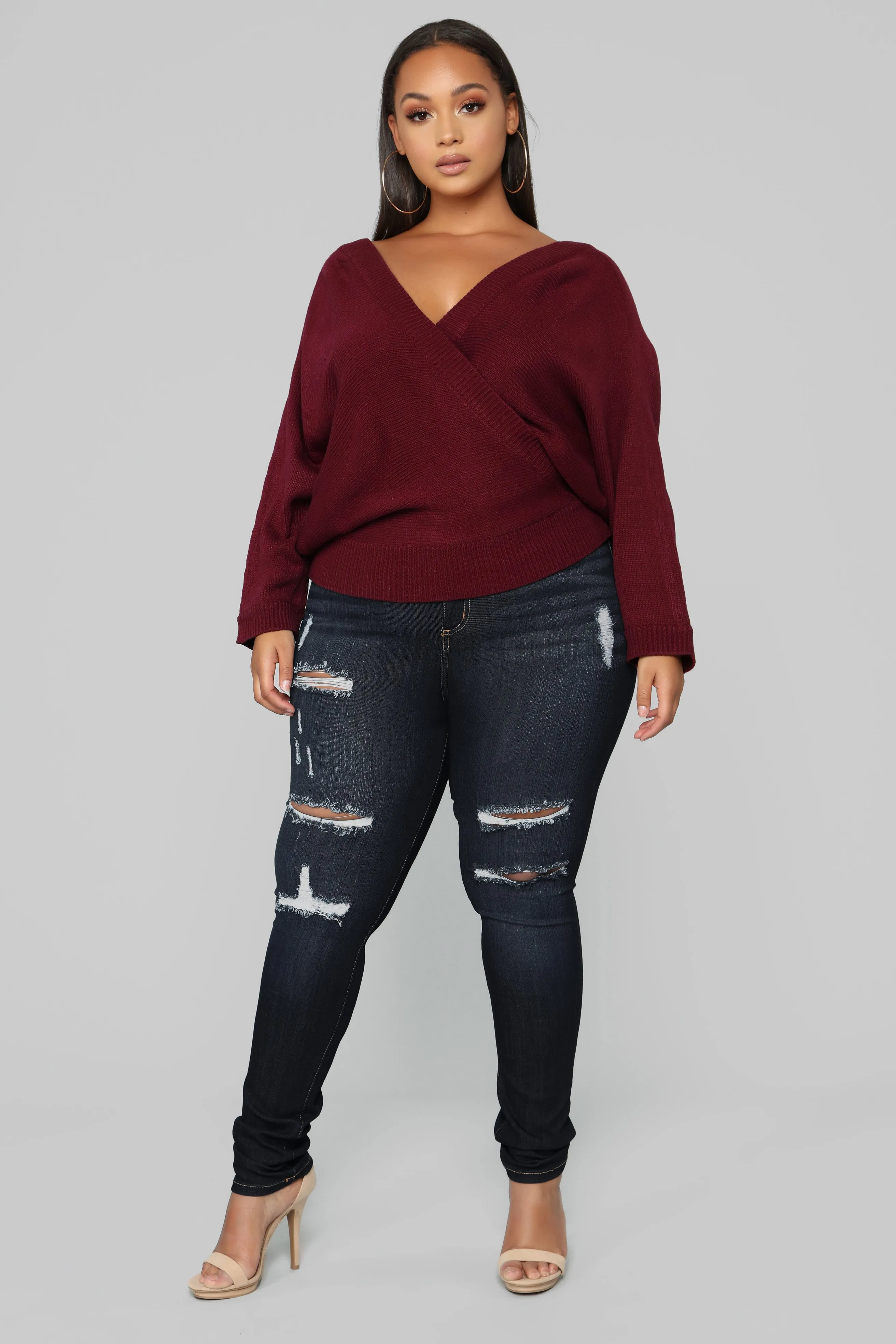 Anne Marie Sweater Top - Burgundy