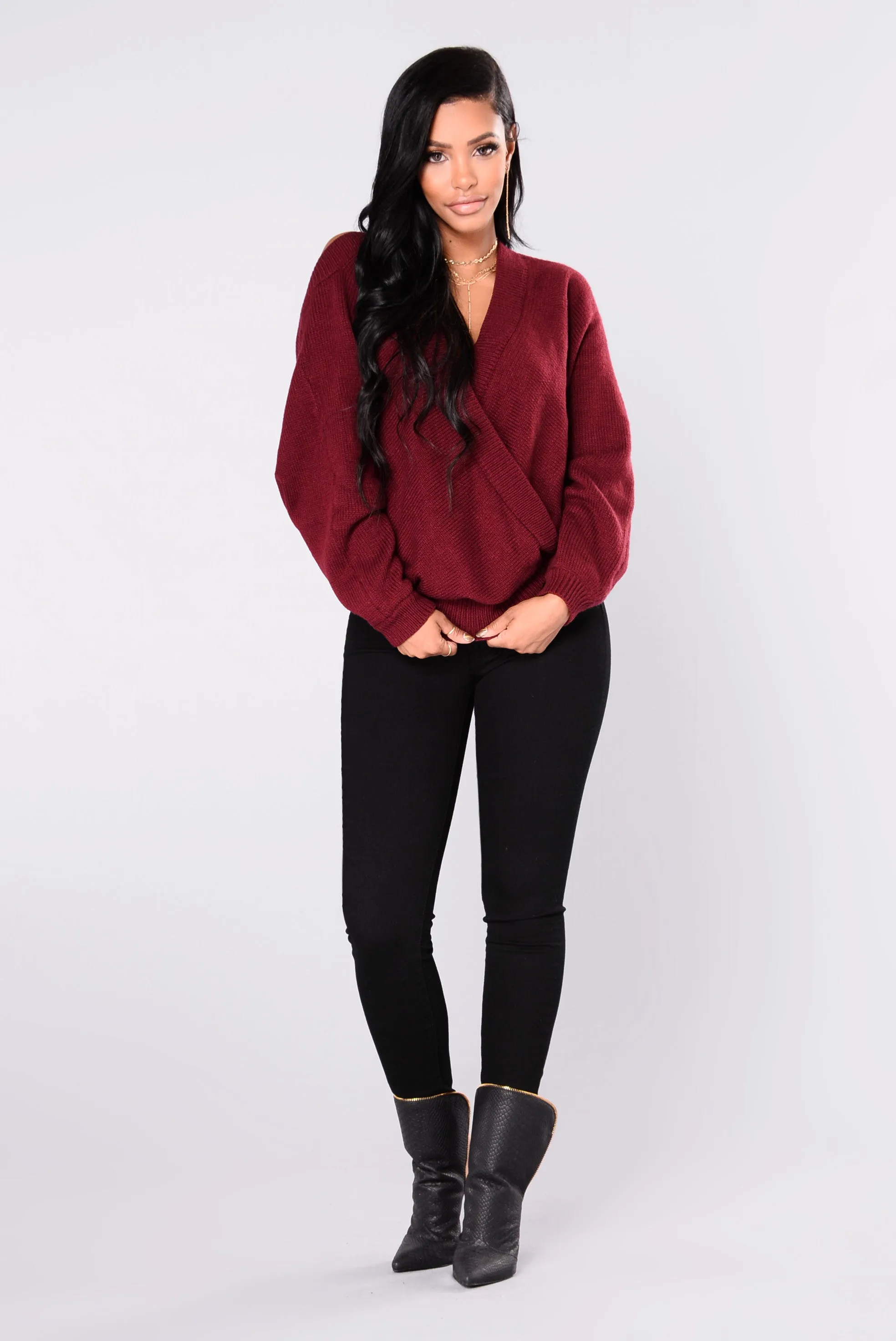 Anne Marie Sweater Top - Burgundy