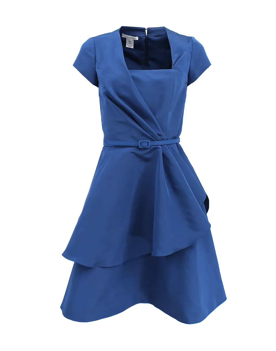 Asymmetric Belted A-Line Dress