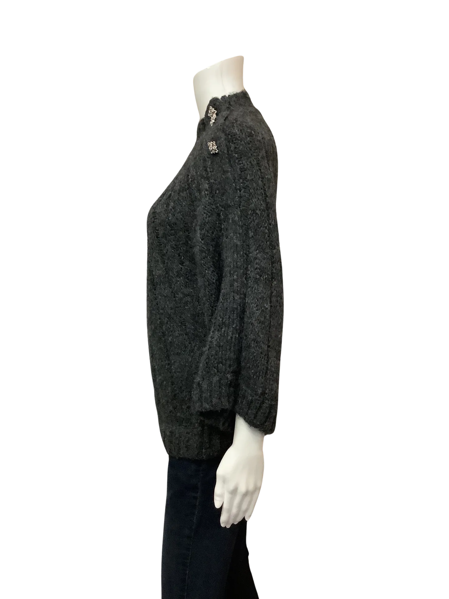 BA&SH Women's Sweater Grey Wool Mohair Jeweled Size: S