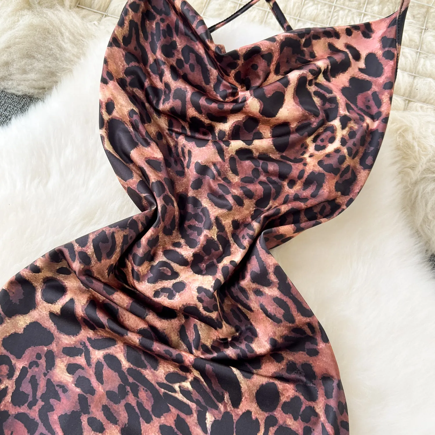 Backless Leopard Printed Slip Dress