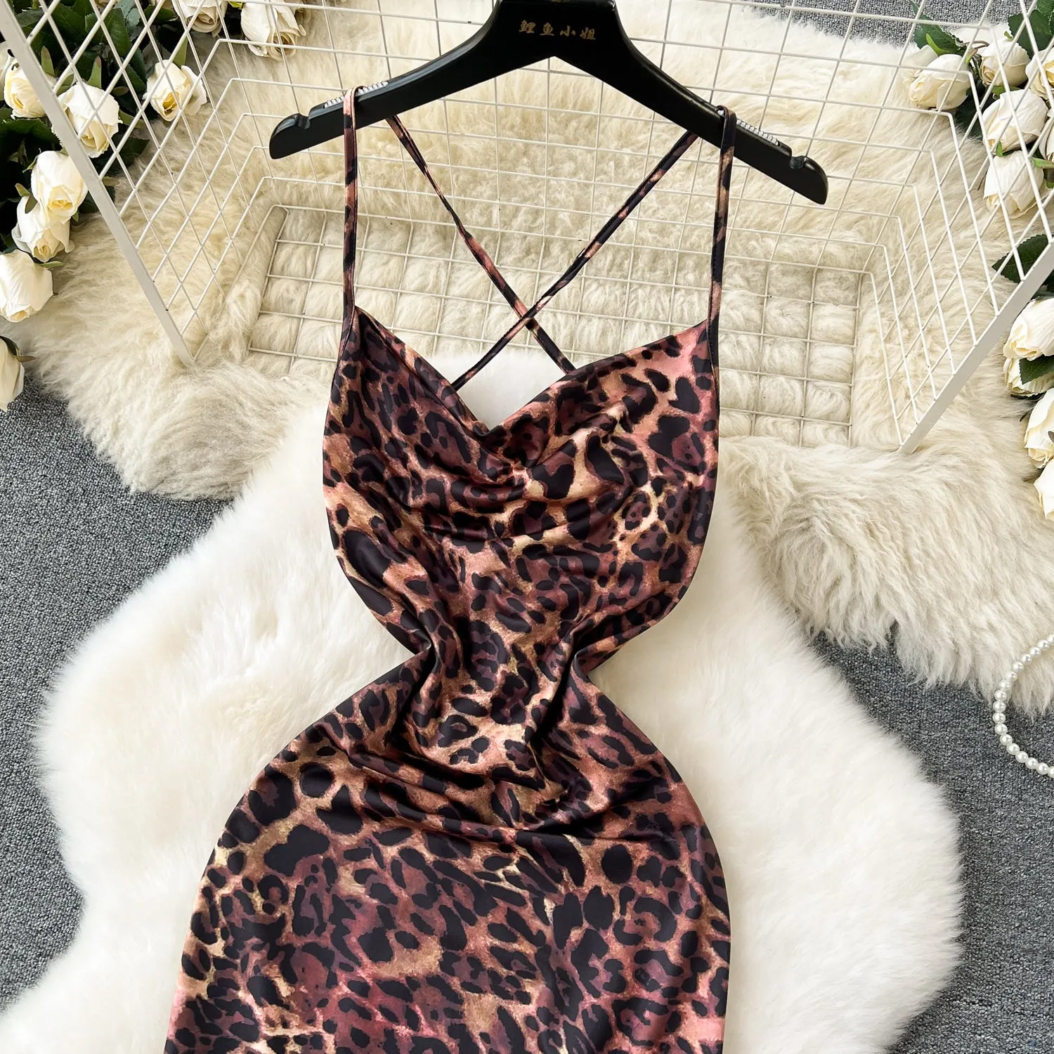 Backless Leopard Printed Slip Dress