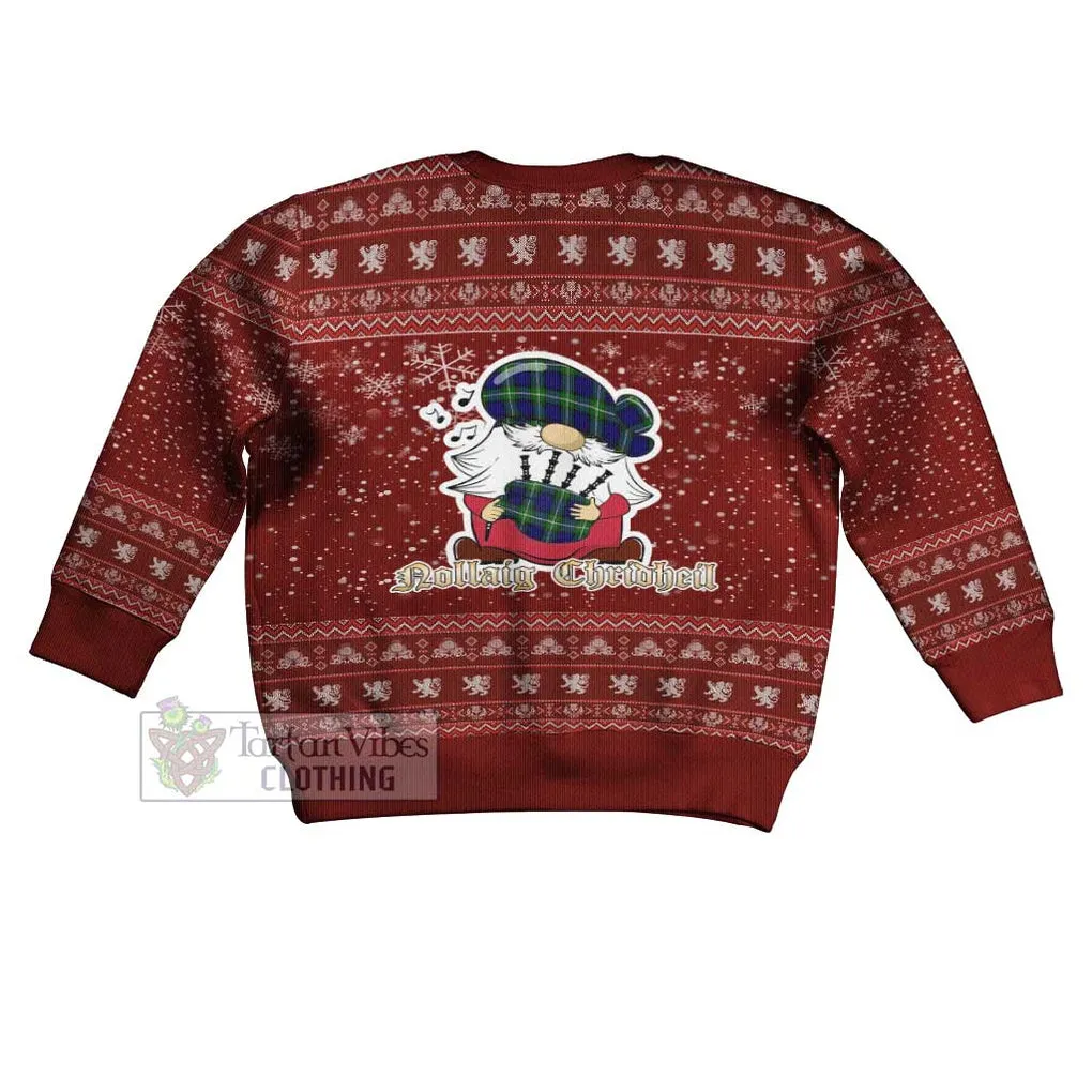 Bannerman Clan Christmas Kid Ugly Sweater with Gnome Playing Bagpipes