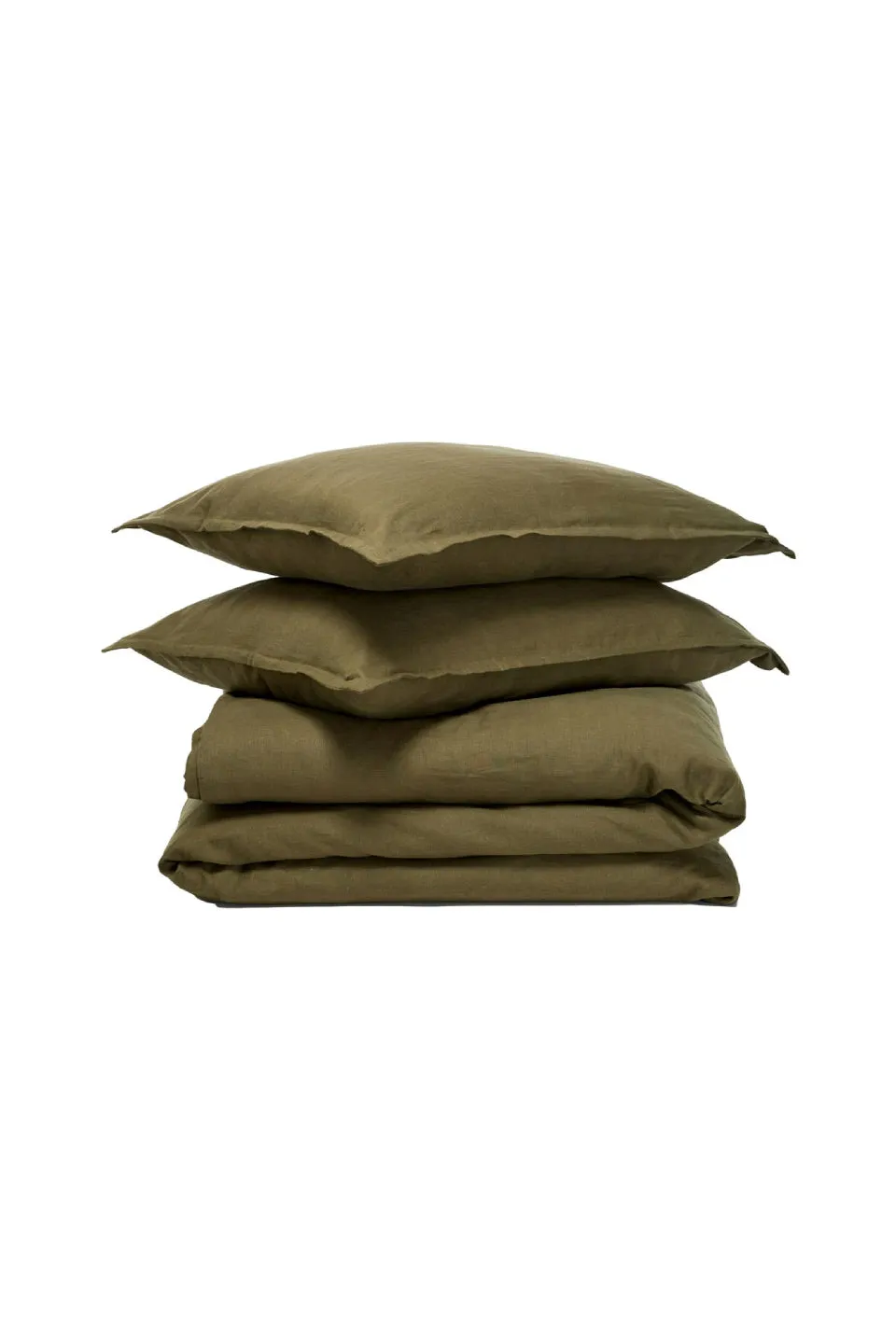 Belgian Washed Linen King Olive Duvet Cover Set