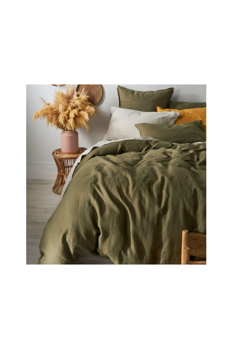 Belgian Washed Linen King Olive Duvet Cover Set