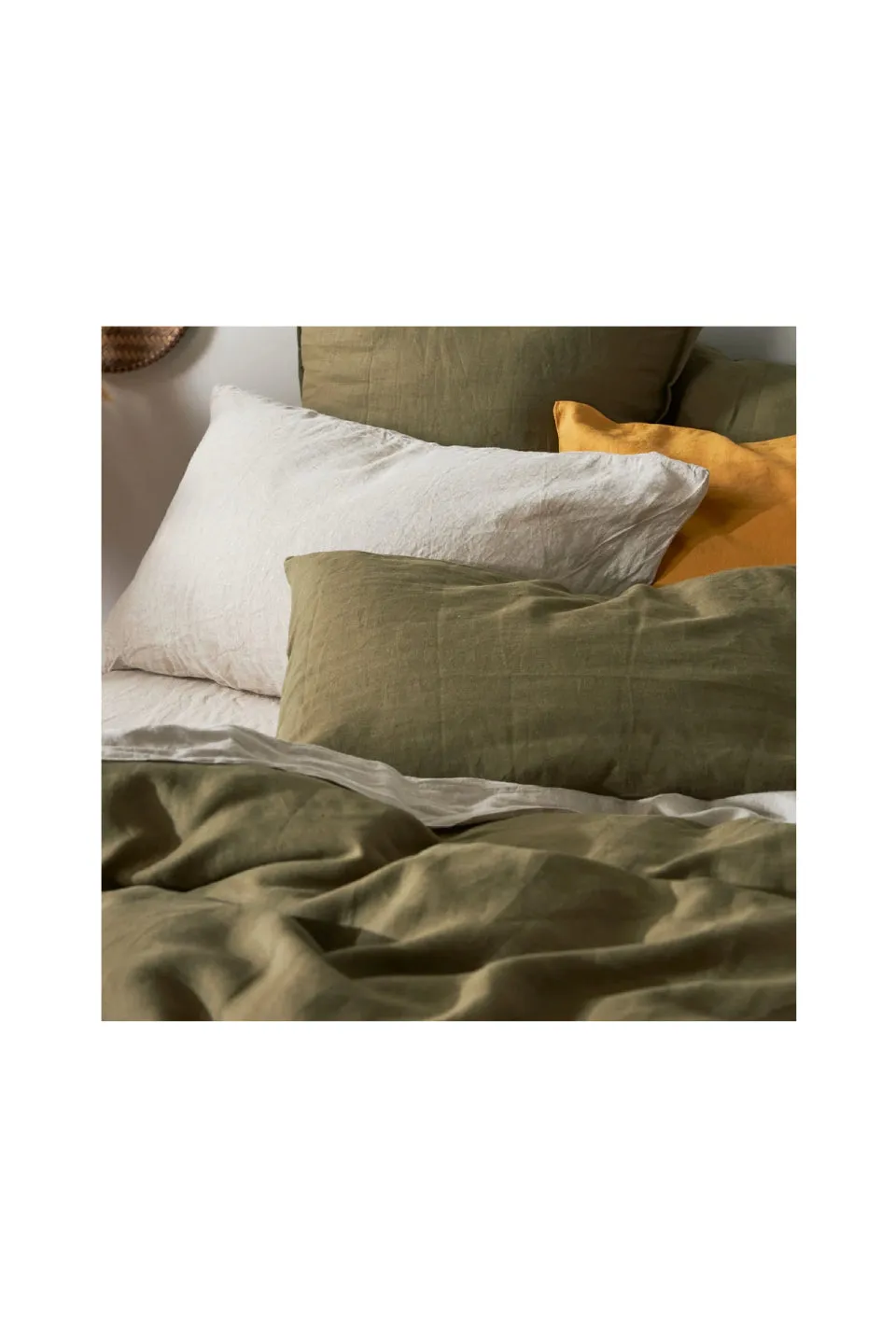 Belgian Washed Linen King Olive Duvet Cover Set