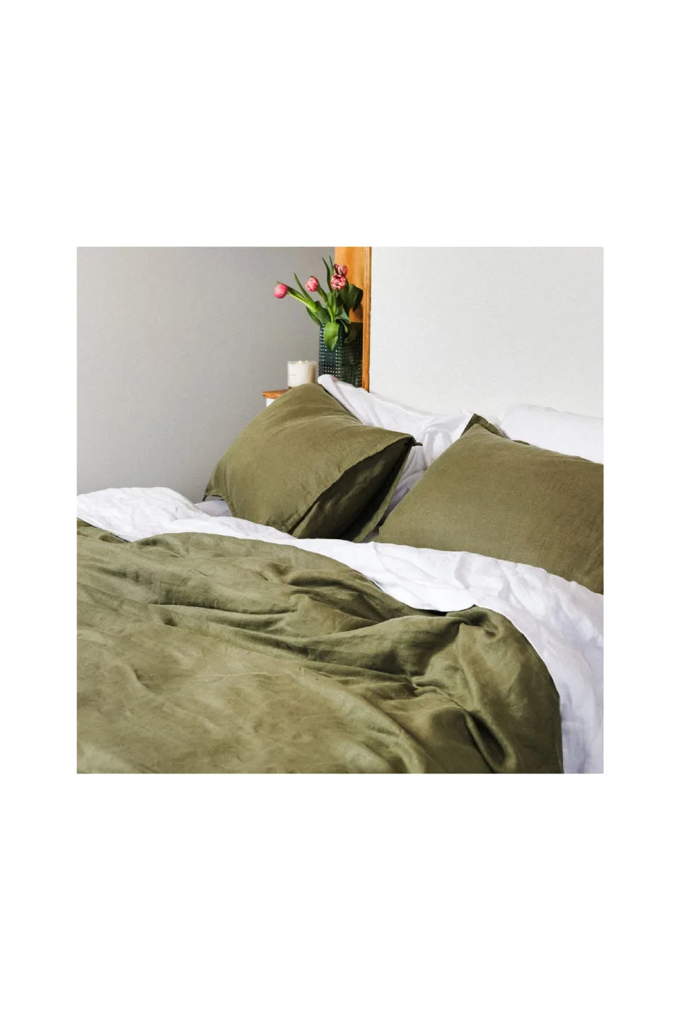 Belgian Washed Linen King Olive Duvet Cover Set