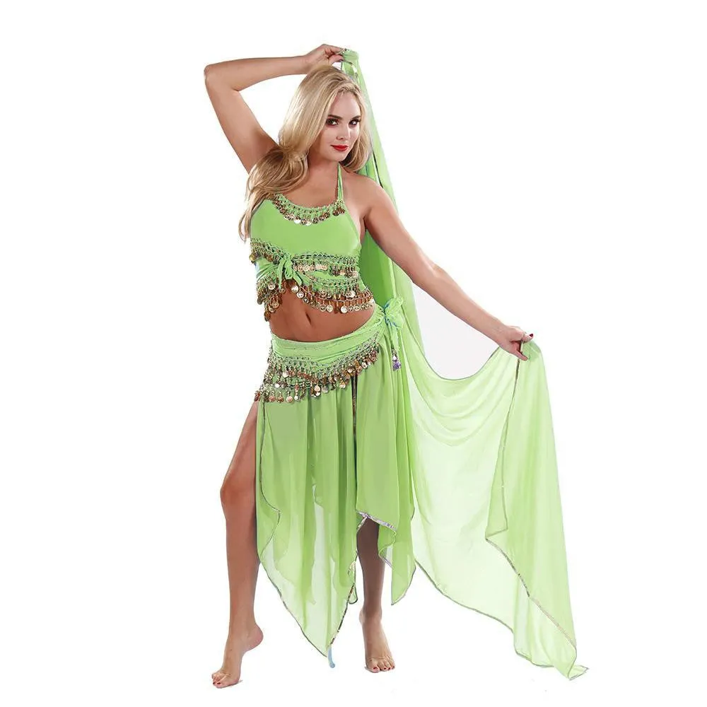 Belly Dance Skirt, Veil, Tank Top, & Hip Scarf Costume Set | TREMENDOUS