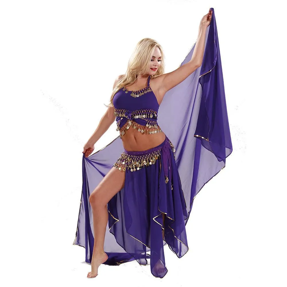 Belly Dance Skirt, Veil, Tank Top, & Hip Scarf Costume Set | TREMENDOUS