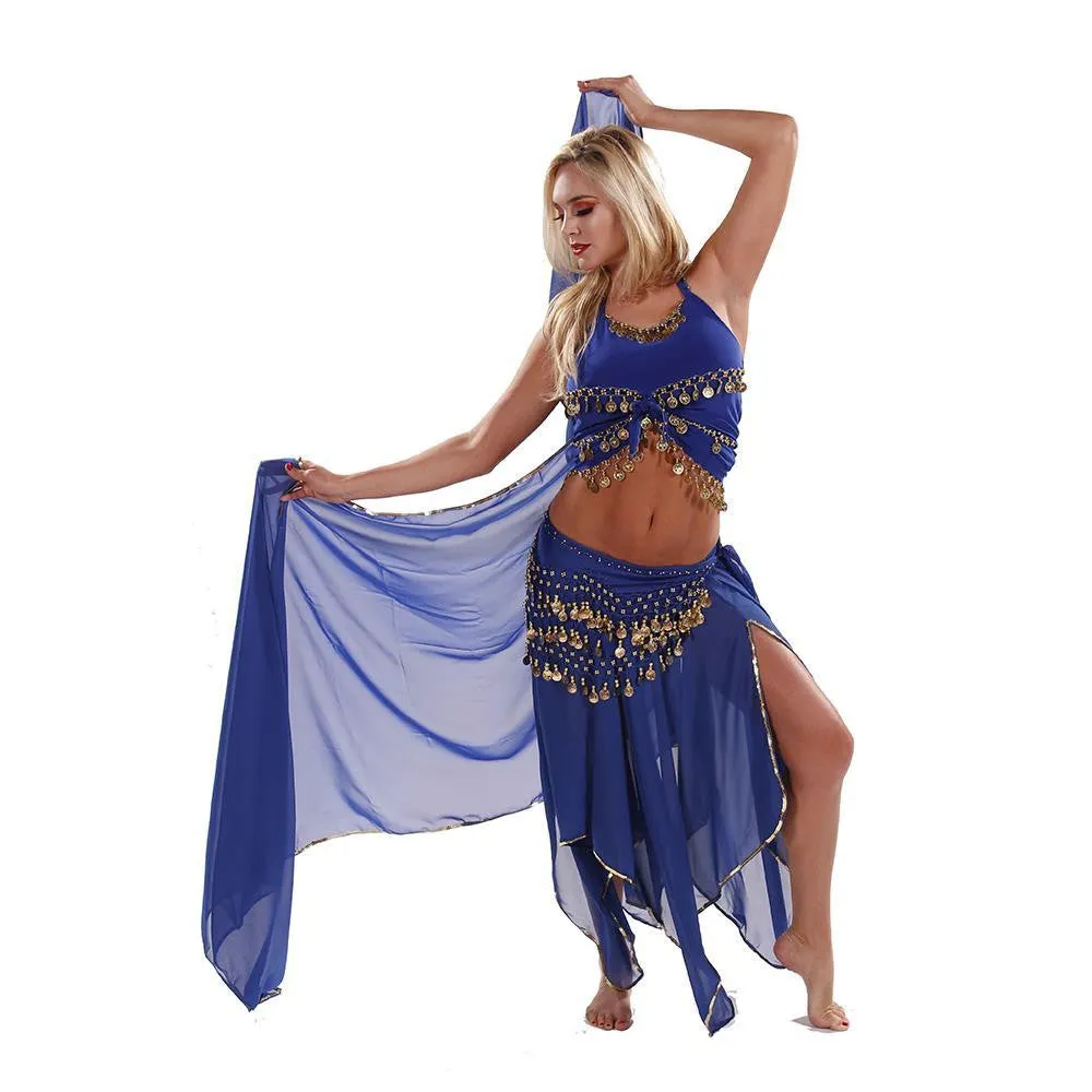 Belly Dance Skirt, Veil, Tank Top, & Hip Scarf Costume Set | TREMENDOUS