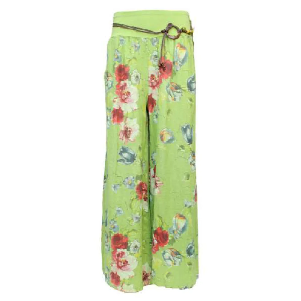 Belted Italian Linen Pants with Floral Print