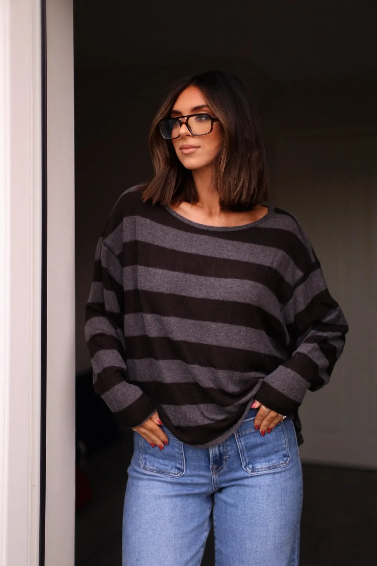 Black and Charcoal Striped Sweater