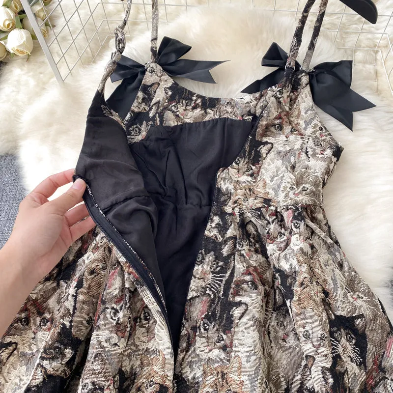 Black Bow Floral Printed Slip Dress