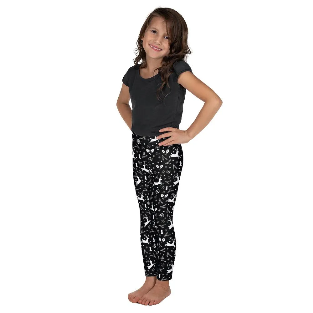 Black Reindeer Christmas Kid's Leggings