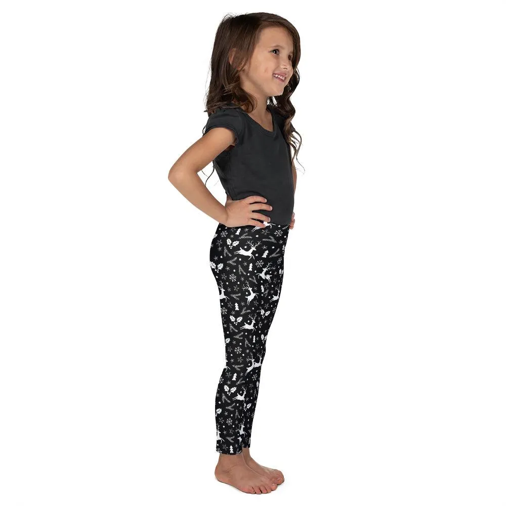 Black Reindeer Christmas Kid's Leggings