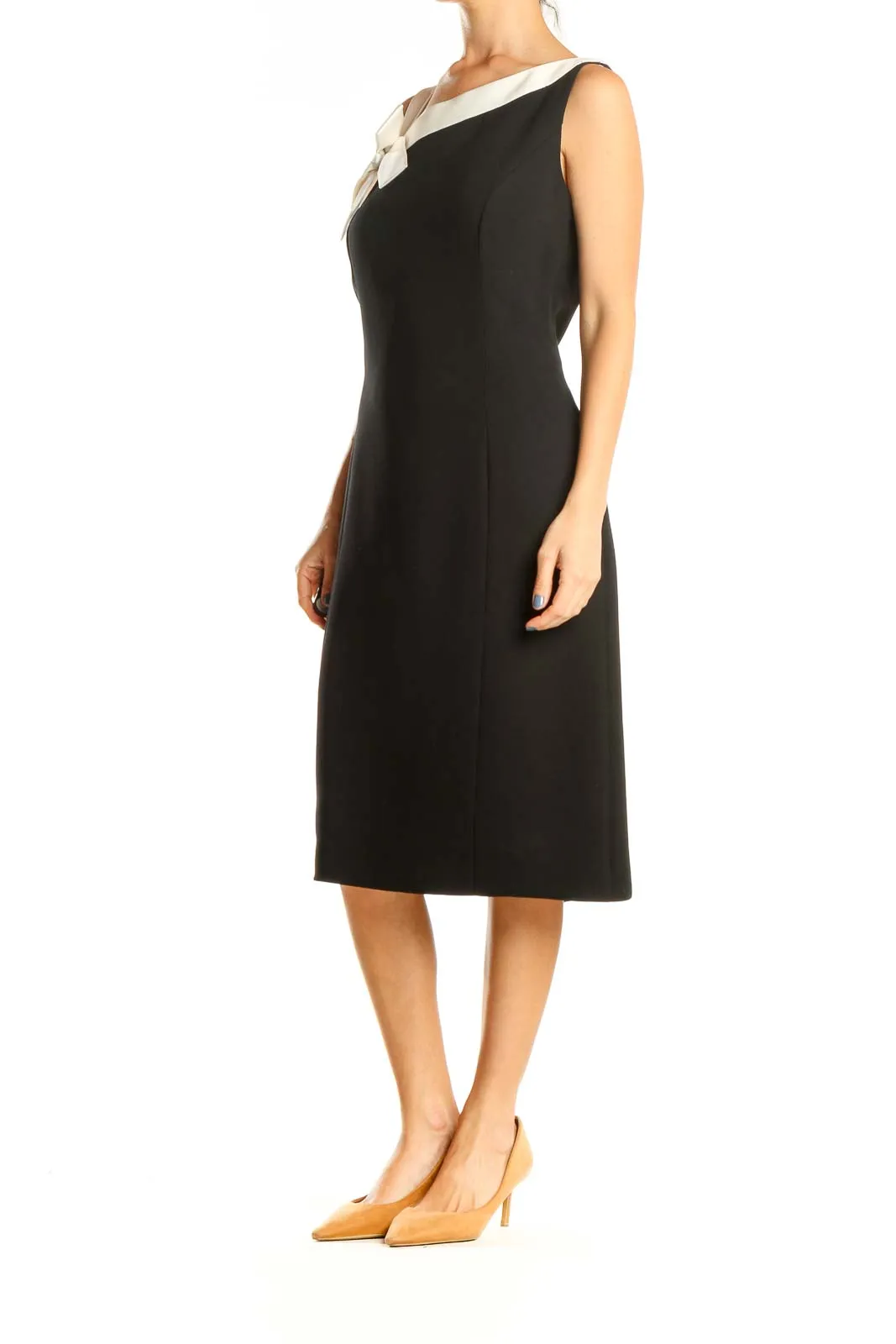 Black Retro Work Sheath Dress with Bow Detail