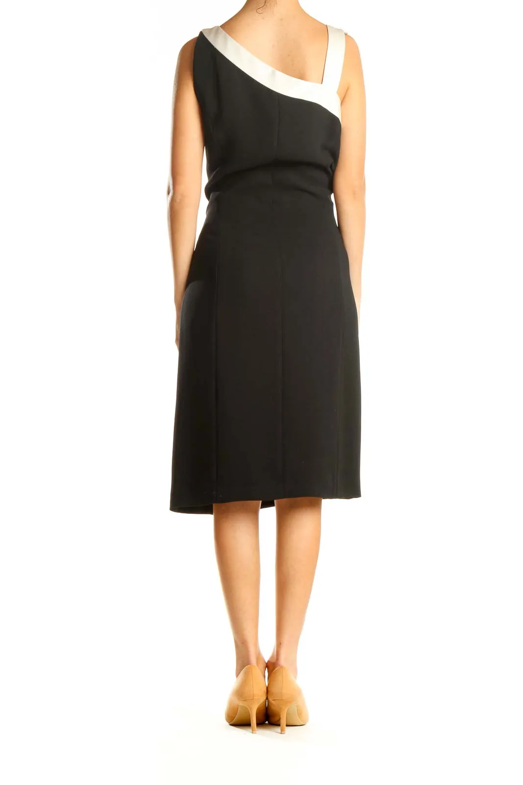 Black Retro Work Sheath Dress with Bow Detail