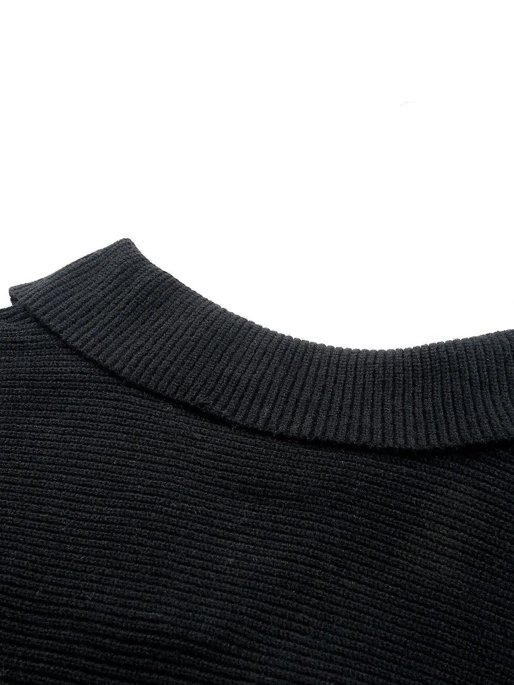 Black Ribbed Knit Lapel Neck Curvy Sweater