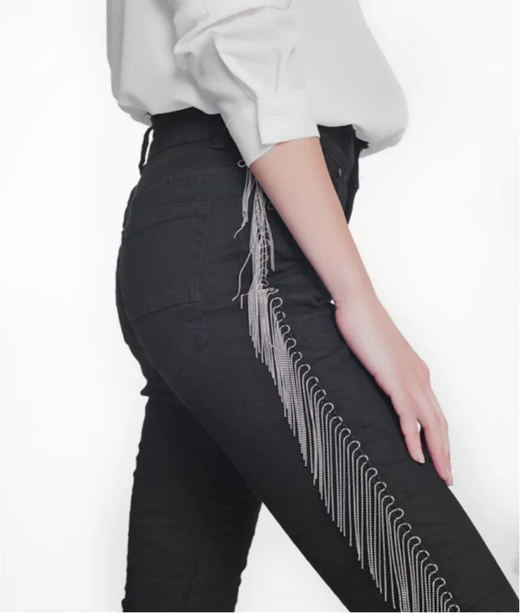 Black Skinny Jeans w Metallic Fringes