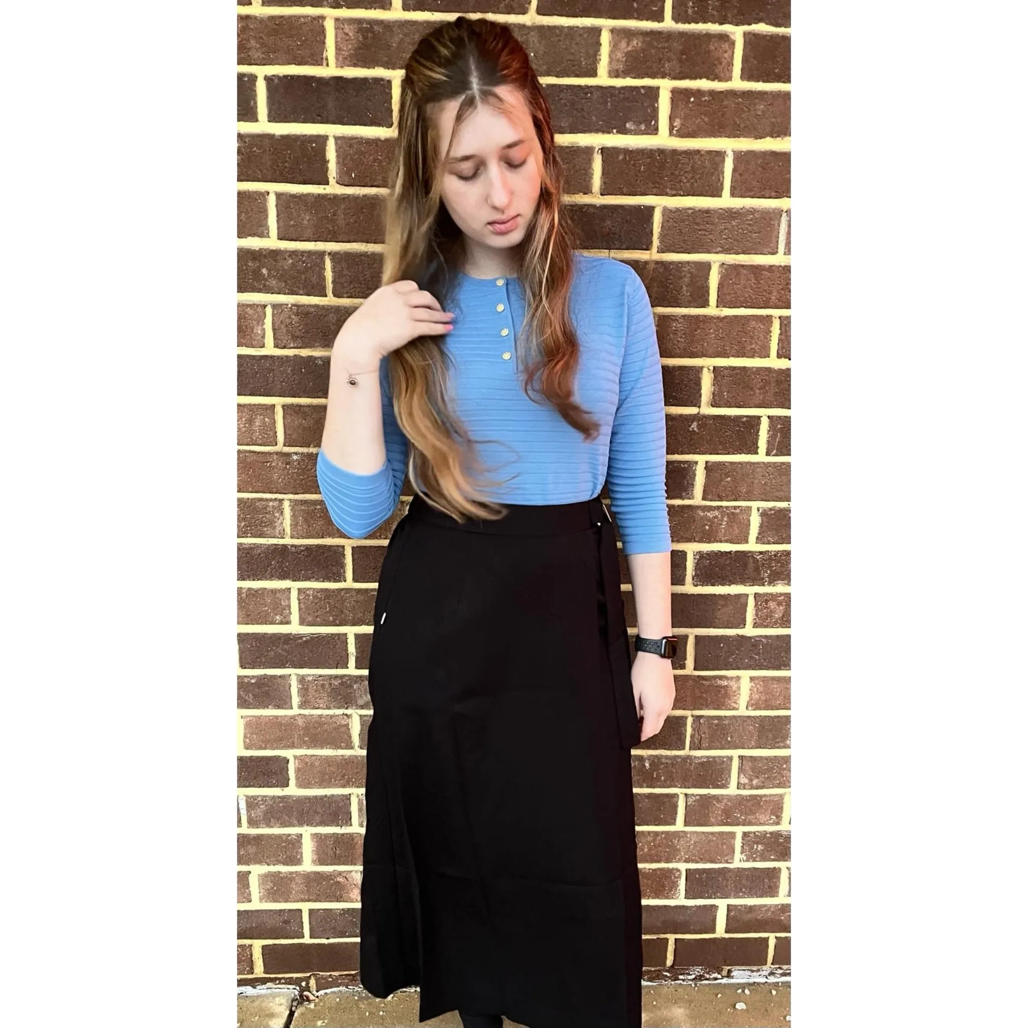 Black Wrap Casual Midi Skirt