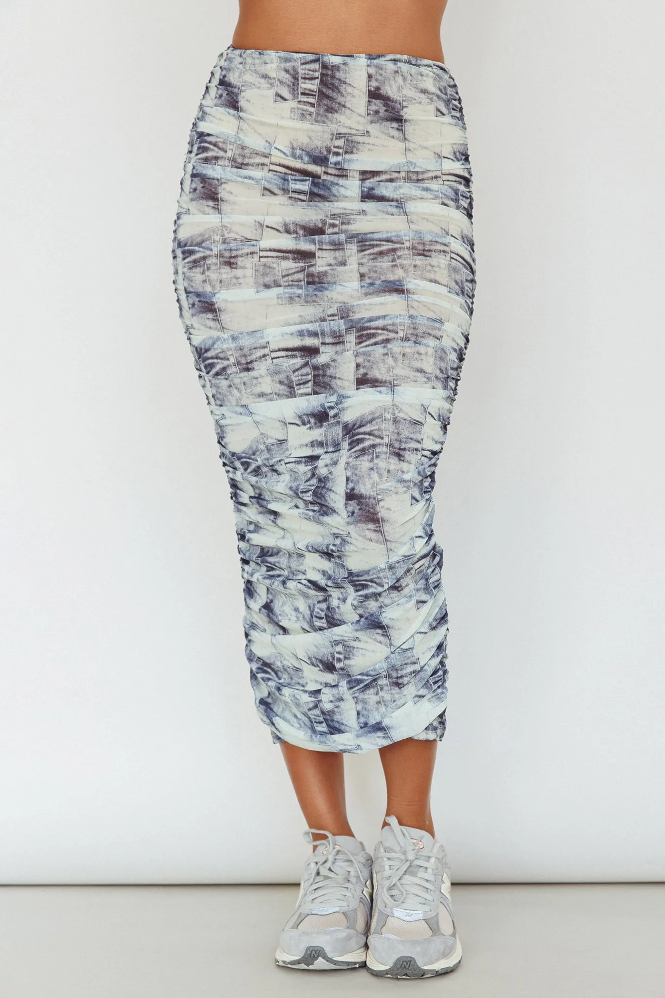 Blue Moons Ruched Midi Skirt Indigo Denim