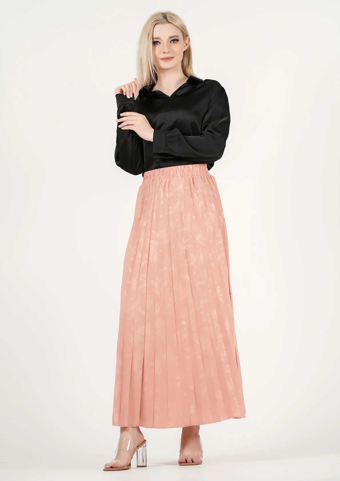 Blush Harmony: Pleated Peach Midi Skirt