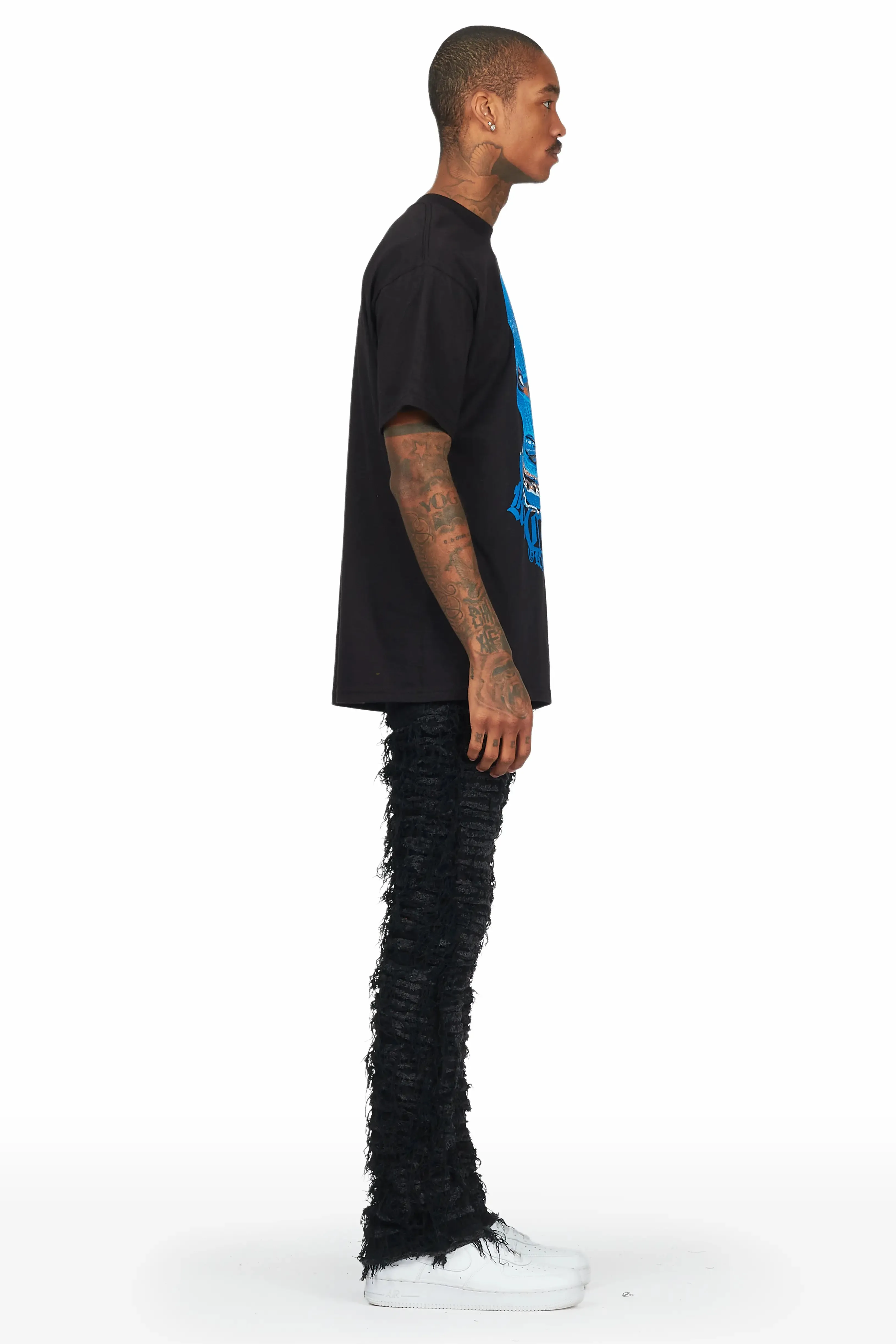 Bossko Jet Black Stacked Flare Jean