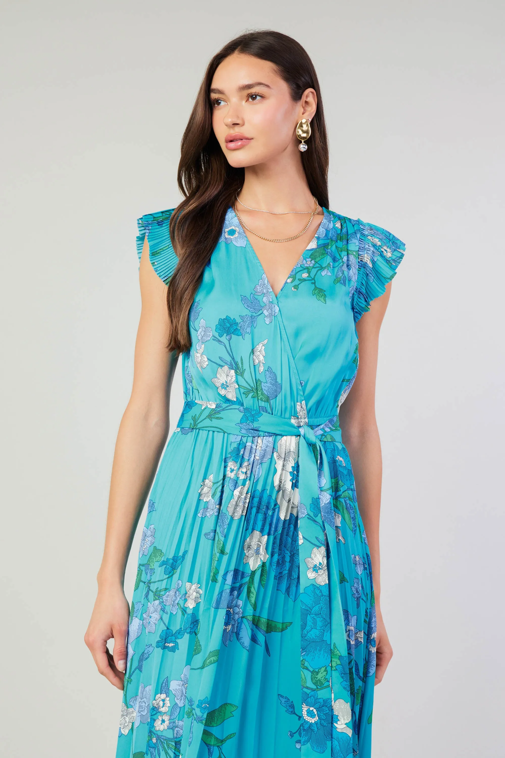 Botanical Pleated Midi Dress