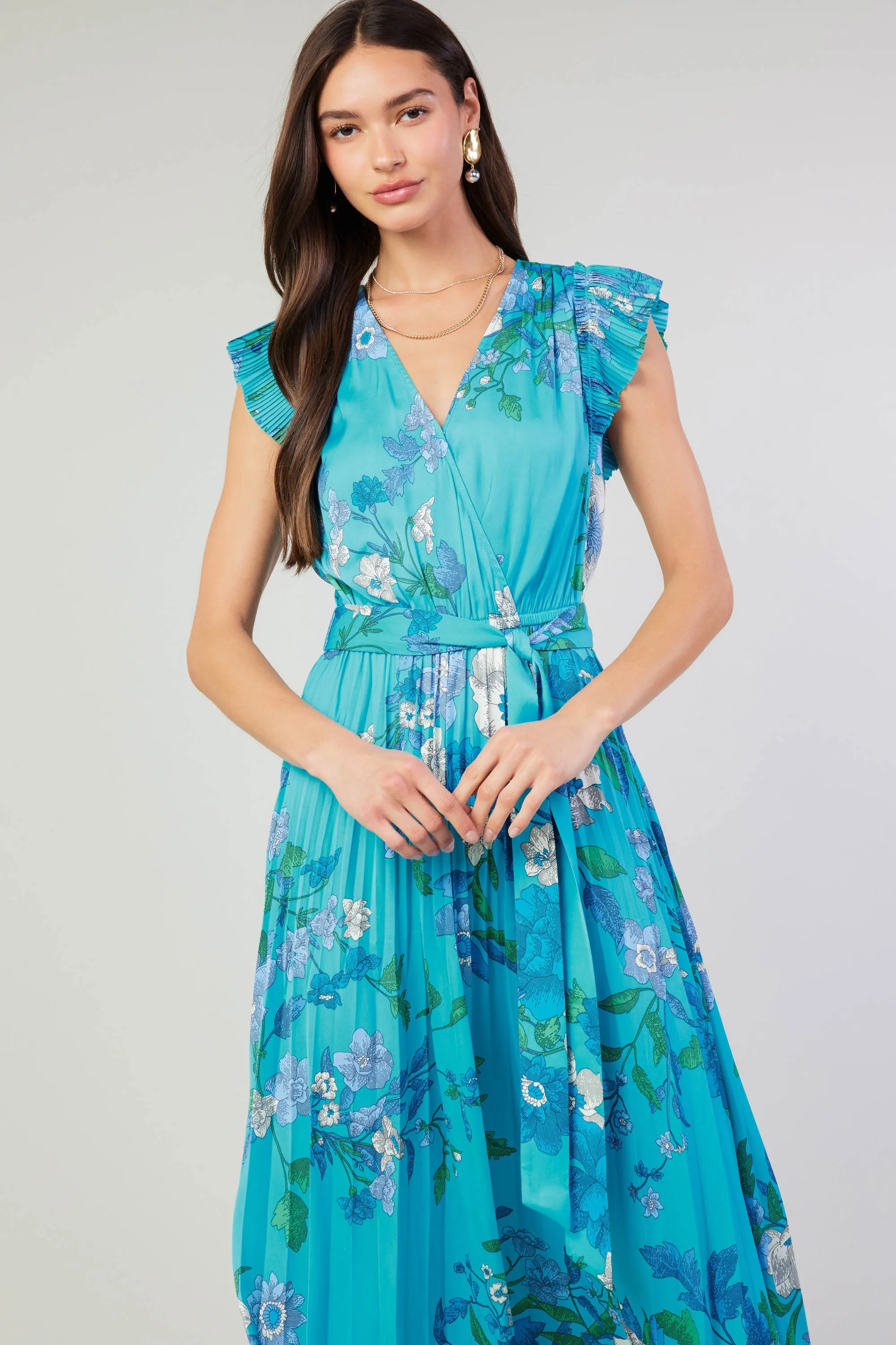 Botanical Pleated Midi Dress