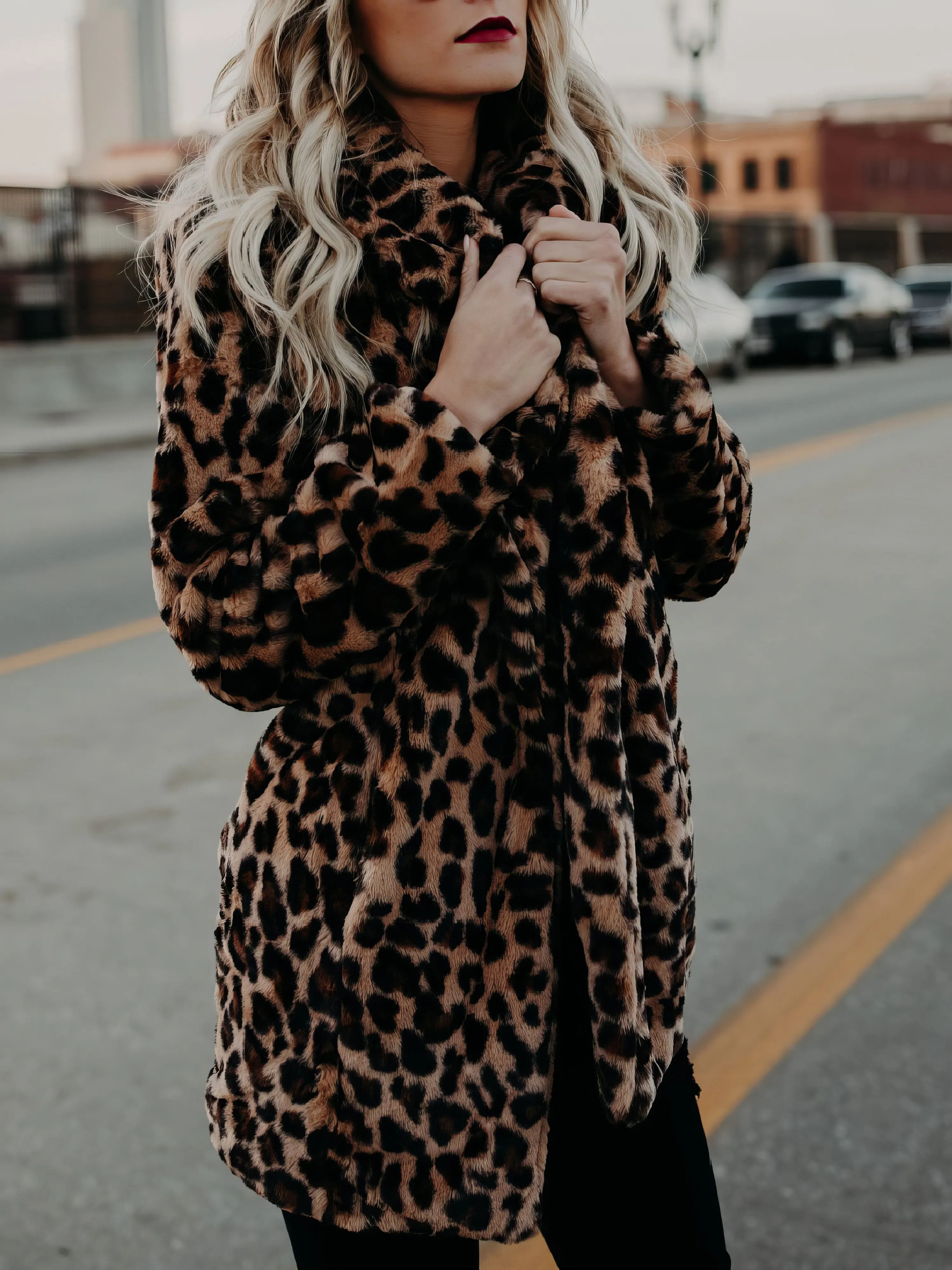 Brown Leopard Faux Fur Midi Coat